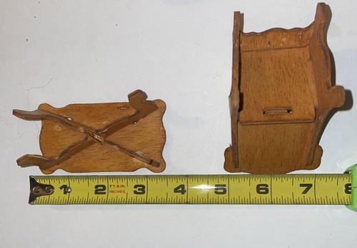 5 Dollhouse Hand-Crafted / Kit Miniature Furniture lot Cradle Chairs Tables - Picture 12 of 13