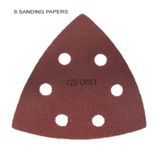 Large Triangular Size 120 Grit Hook & Loop Oscillating Sanding Sheets: 6 Pack