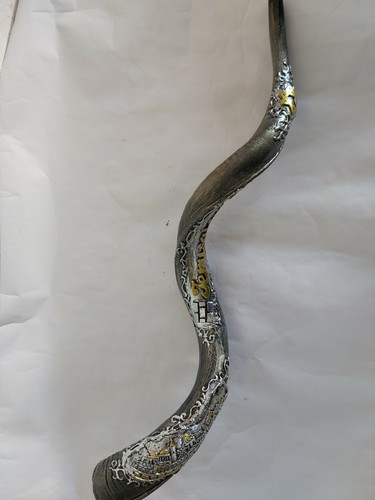 Shofar Yemenite Kudu Horn 38''+ With Sterling Silver Plated +3D Jerusalem Curved - Picture 7 of 13