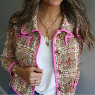 Kate Spade Women's Size 4 Pink Tan Tweed Jacket Blazer | eBay