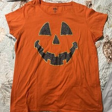 Celebrate Halloween Pumpkin Orange T-Shirt XL 16/18 Sparkle Pumpkin Face T-Shirt