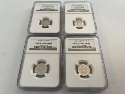 2009,2010,2011,2012-S CLAD ROOSEVELT DIME NGC PF70 U.C. BROWN LABEL "TOP POP"