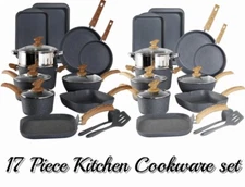 17-Piece Kitchen Cookware Sets with Nonstick Granite Stone Pots and Pans Set