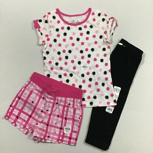 Jumping Beans NWT Girl Size 5 Outfit 3 Piece Set Capri Leggings Shorts Top Dots
