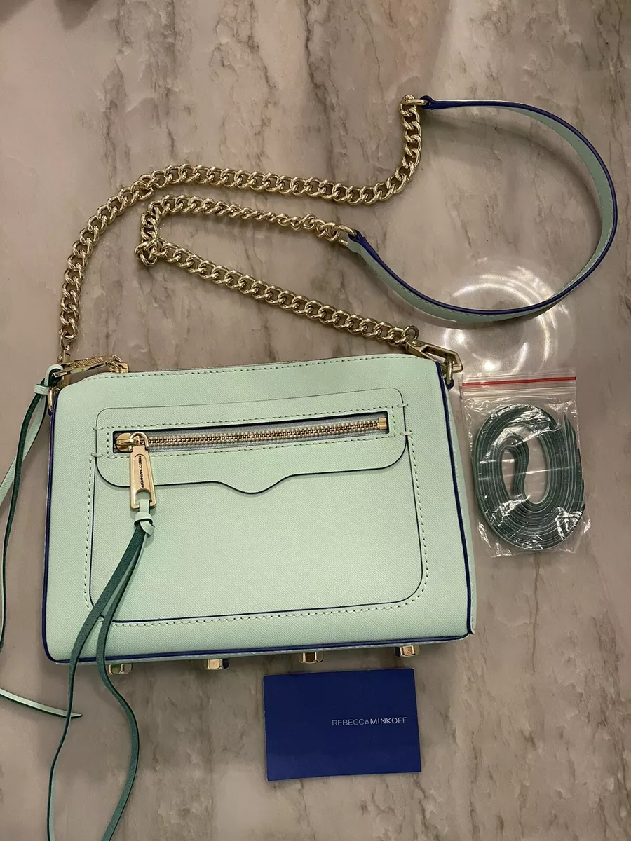 Rebecca Minkoff Avery Aqua Saffiano Leather Crossbody Convertible Clutch Bag