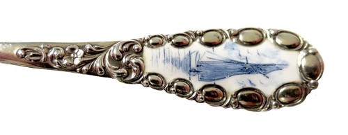 ICE CREAM Pierced ANTIQUE Sterling ENAMEL Spoon SAILBOAT Campbell-Metcalf - Picture 3 of 8