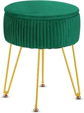 Emerald Green Velvet Storage Ottoman Makeup Footstool Velvet Footrest Chair