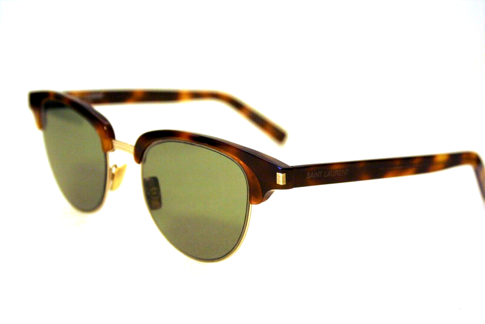 Occhiali da sole Saint Laurent montatura tartaruga lenti verdi 49 mm SL160 NUOVI