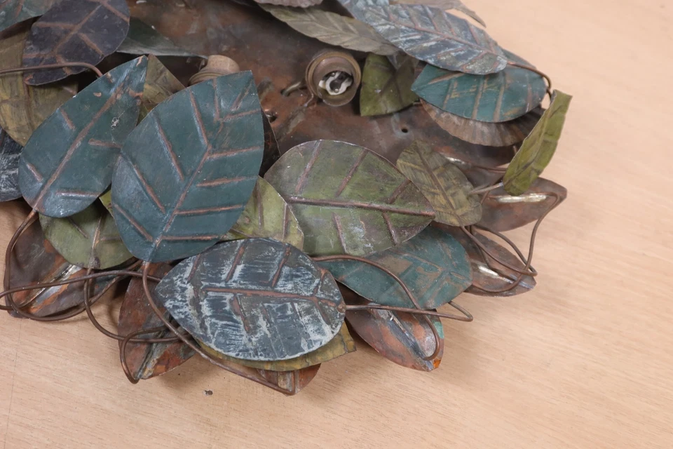 Lámpara de Pared Redonda Corona Hoja Floral Cobre ARTES & CRAFTS De Colección 14" Pulgadas Foto 3 de 4