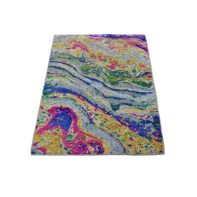 2' x 3' THE LAVA Sari Silk With Textured Wool Hand Knotted Oriental Rug R59124