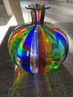 Original Vintage Gabbiani Italian Art Murano Glass Rainbow Vase Venezia Italy