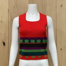 Vintage 70s 80 Sweater Bee Banff Red Apple Print Sweater Vest Size M Granny 