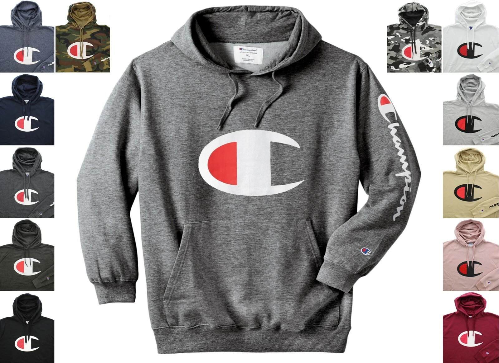 Champion Men's Big & Tall Hoodie Sweatshirt Large Logo Pullover Activewear