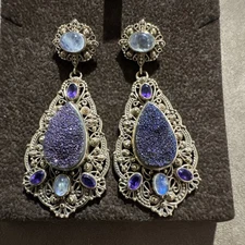 Nicky Butler RAJ COLLECTION Earrings Amethyst LIMITED EDITION Druzy 925 Sterling