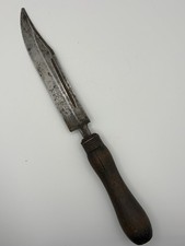 Antique 19thC Primitive Bowie Knife Clip Point Carbon Steel Turned Wood Handle