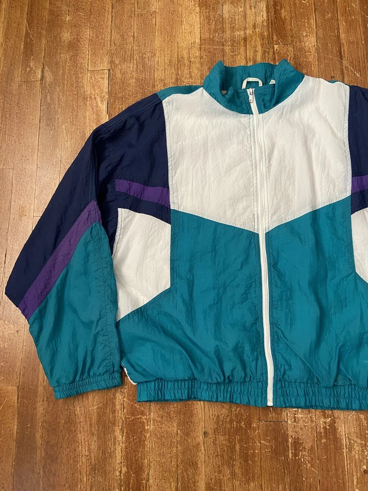 Cortavientos geométricos vintage años 90 cremallera completa multicolor bloques de colores XL Foto 3 de 4