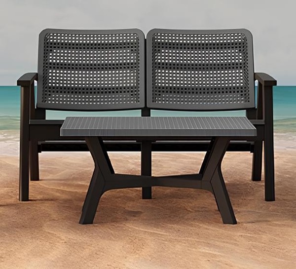 Exklusive GartenmöBel Designer Garnitur Holzbank Edler Couchtisch-image