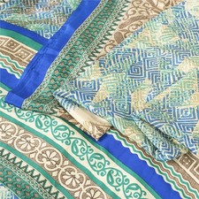 Sanskriti Vintage Blue Sarees Moss Crepe Printed Sari 5Yd Decor Craft Fabric