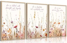 3Pcs Christian Nursery Canvas Wall Art Bible Verse Floral Pictures Wall Decor...