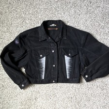 Vintage L.A. Gear Black Cropped denim Jacket Grunge Embroidered YTK Logo 90s L