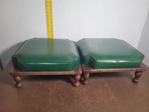 2 Vintage MCM Ethan Allen Style Stacking Foot Stools Ottomans Display Green
