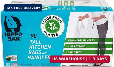 Hippo Sak - Plant Based Tall Kitchen Garbage Bags with Ergonomic Handles - 13 Ga