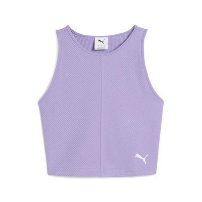 PUMA Wardrobe Essentials Ribbed Crew Neck Short Sleeve Top Womens Purple Casual