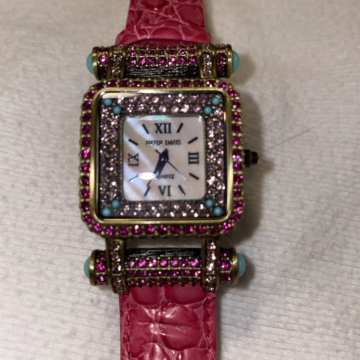 Heidi Daus Vintage 3D dimensional rose pink leather strap watch good condition Heidi Daus Pink Women main image 3