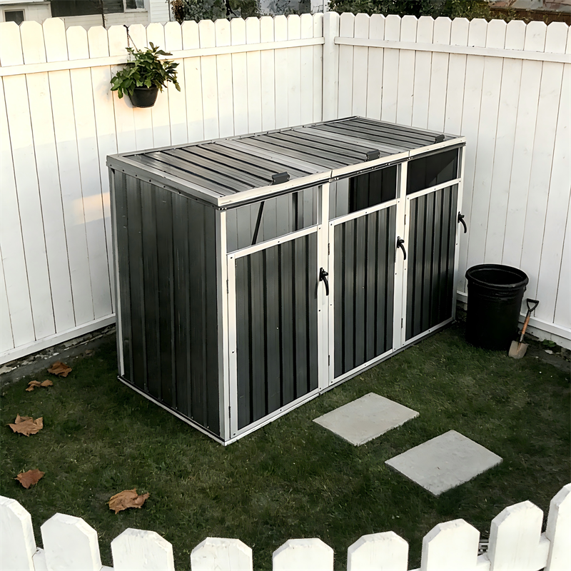 87.4 in. W x 32.2 in. D x 47.7 in. H Grey Galvanized Steel Garbage Bin Shed Outdoor Storage Shed for 3 Trash Can Storage FFP230164 - The Home Depot