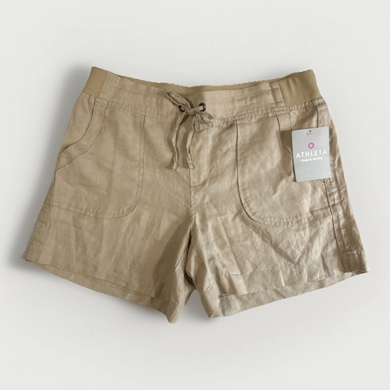 Athleta Casual Pocket Short Women's 10 (Actual Fits 33x4.5) Beige 100% Linen