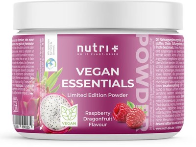 nutri+ Vegan Essentials Pulver, 250 g Dose, Raspberry Dragonfruit (Limited Editi
