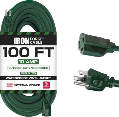 Iron Forge 100FT Green Outdoor Extension Cord - Weatherproof 16/3 SJTW 3 Prong
