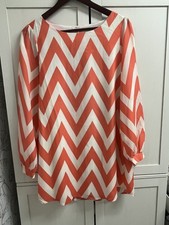 Everly By Anthropologie Midi Shift Dress Coral/White Chevron Size Med Chic Boho