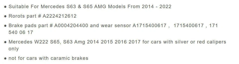 For Mercedes-Benz S63 AMG 2014-2020 Front Brake Pads & Rotors Set - Genuine - Image 2 of 4