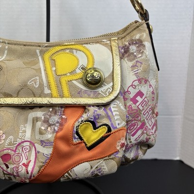 Coach Poppy Shoulder Bag Canvas Beige Y2K Graffiti Hobo Shoulder