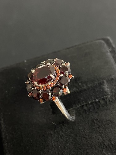 NATURAL GARNET 6X8 GARNET DIAMOND CUT STERLING SILVER 925 RING EARRING - 第 9/13 張圖片