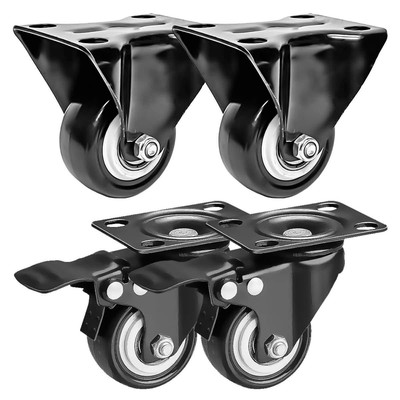 4 Pack Combo 2 inch Caster Wheels 2 Rigid Non Swivel Fixed Stationery & 2 Wit...
