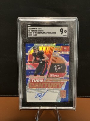2022 Panini Elite Drake London RC Turn of the Century Blue Auto /10 SGC 9