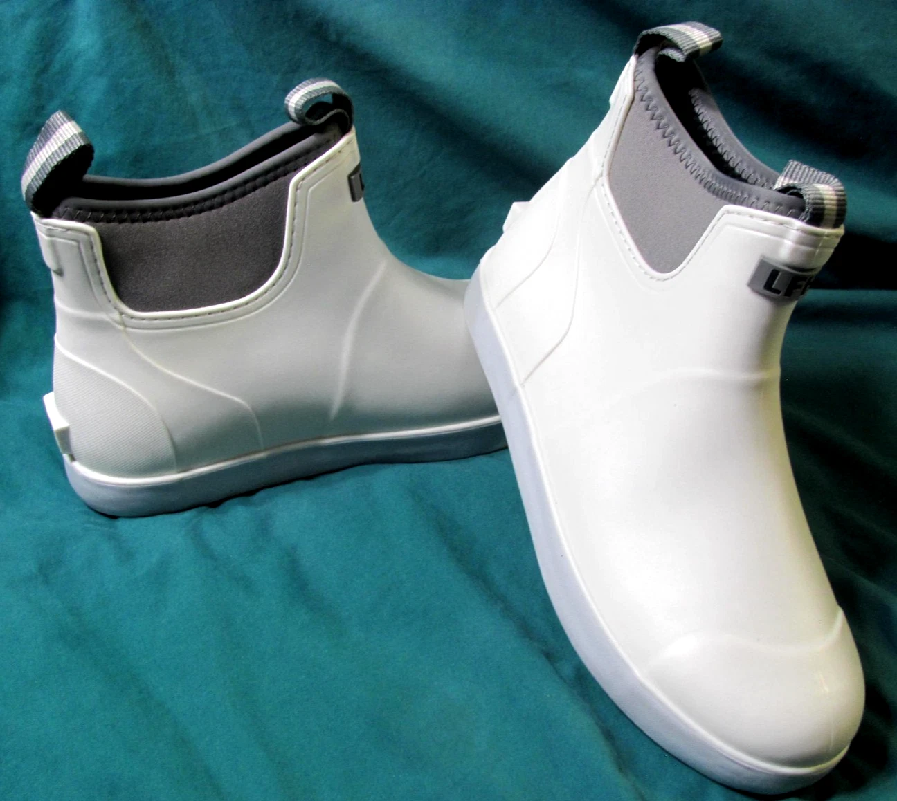 LFH White Waterproof Rubber Ankle Rain Boots for Fishing Barn Mucking Men Size 9