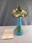 Fenton 2007 Connoisseur Painted Blue Glass Tulip Gem Jack in the Pulpit Vase