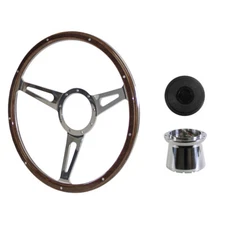 Steering Wheel Kit 1965 GT350-Style Woodgrain 15" 9-Bolt With Black Horn Butt...