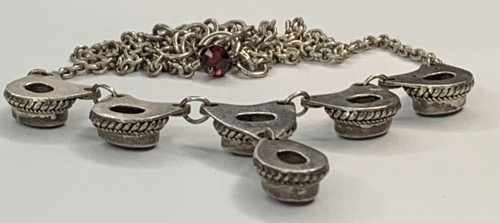 VTG Sterling 925 Garnet Cabochon Y Dangle Southwest Rope 16”-20” Necklace 12G - Picture 11 of 24