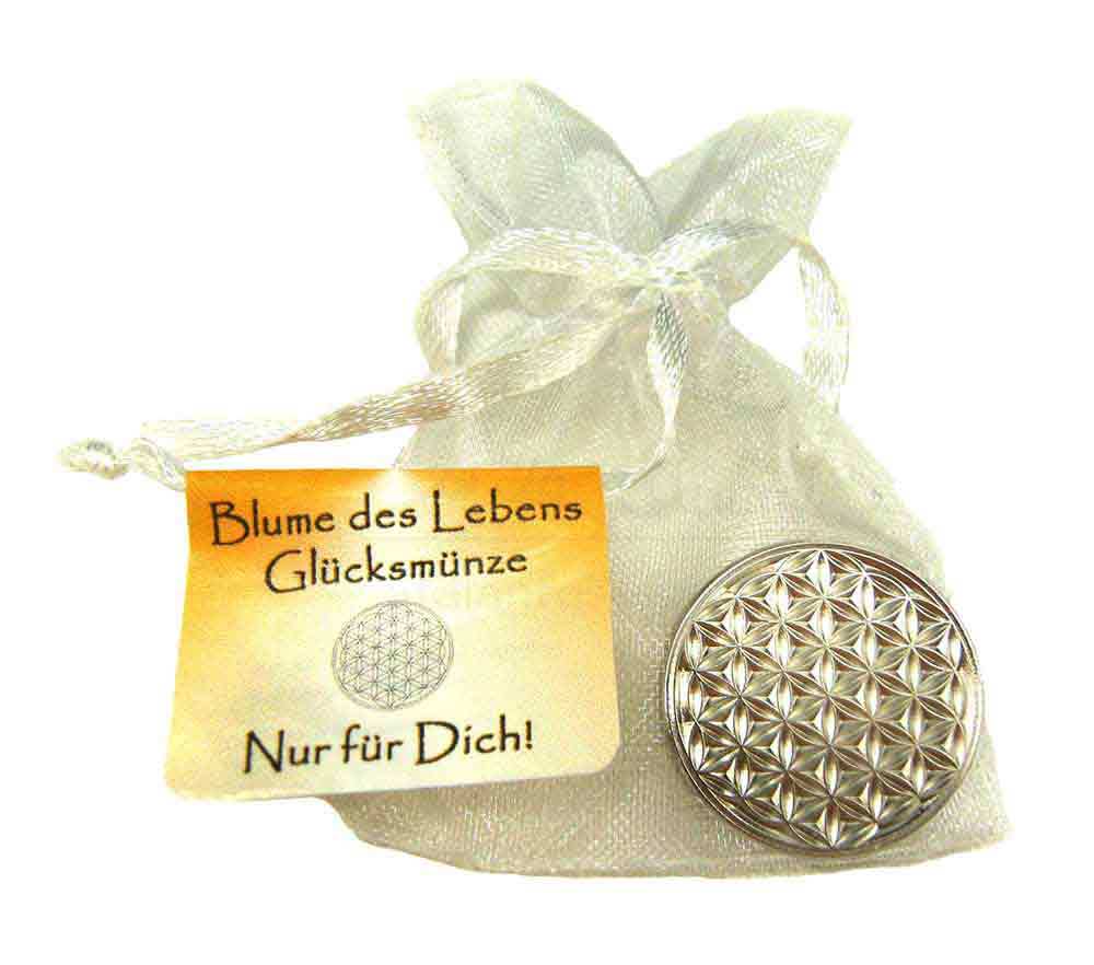 Blume des Lebens Glücksmünze silber Lebensblume-Talisman Glücksbringer Geschenk