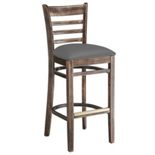 Vintage Wood Finish Ladder Back Restaurant Barstool with Dark Gray Vinyl Seat