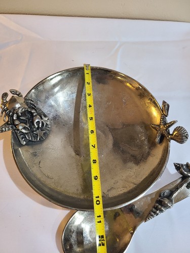 Cast Aluminum Bowl with Seashells And Crab With Serving Spoon Beach Decor - Picture 9 of 10