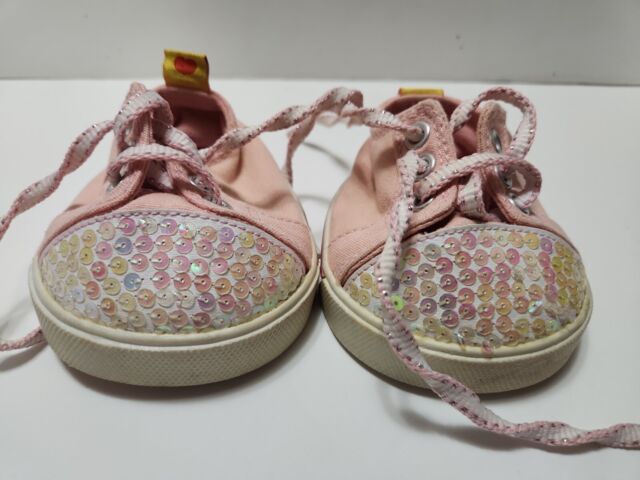 Build A Bear Shoes Sneakers Pink Converse Sequins Laces BABW Pair Tennis