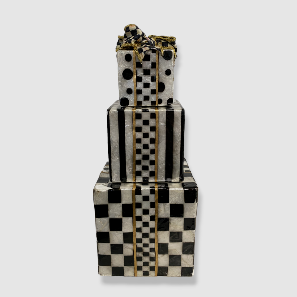 Large Tissue Box Holder in Gold & White Check Large Tissue Box Holder in Gold & White Check