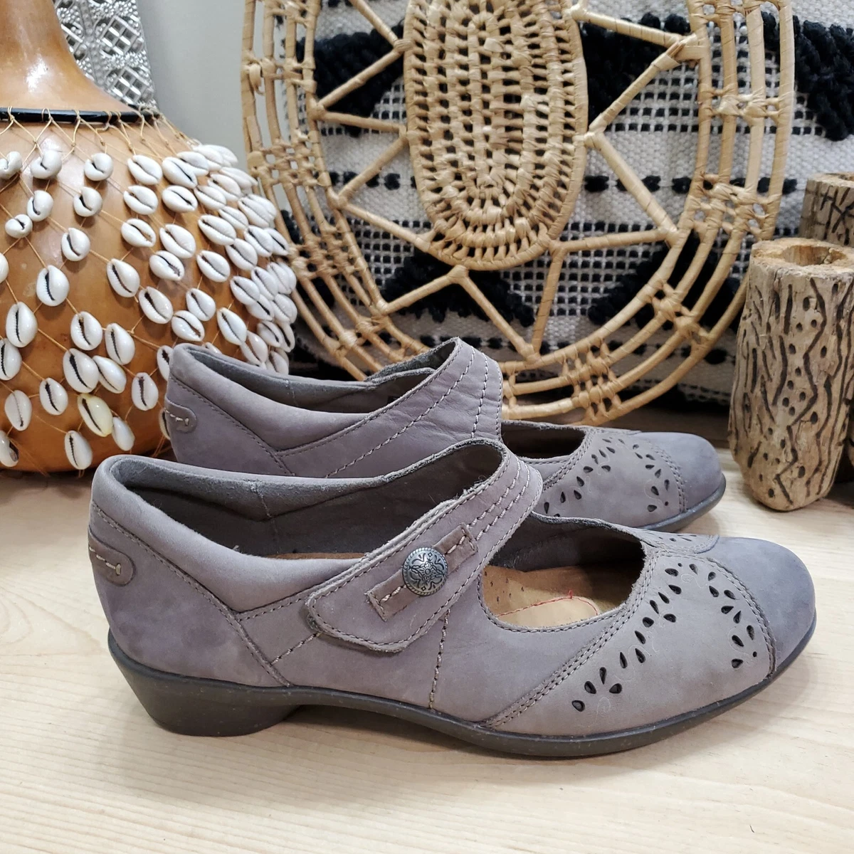Cobb Hill Nadia Mary Jane Slip On Shoes Nubuck Gray Button EVA