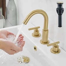 Brushed Gold 8" Widespread Waterfall Bathroom Sink Faucet 3Hole Vanity Mixer Tap