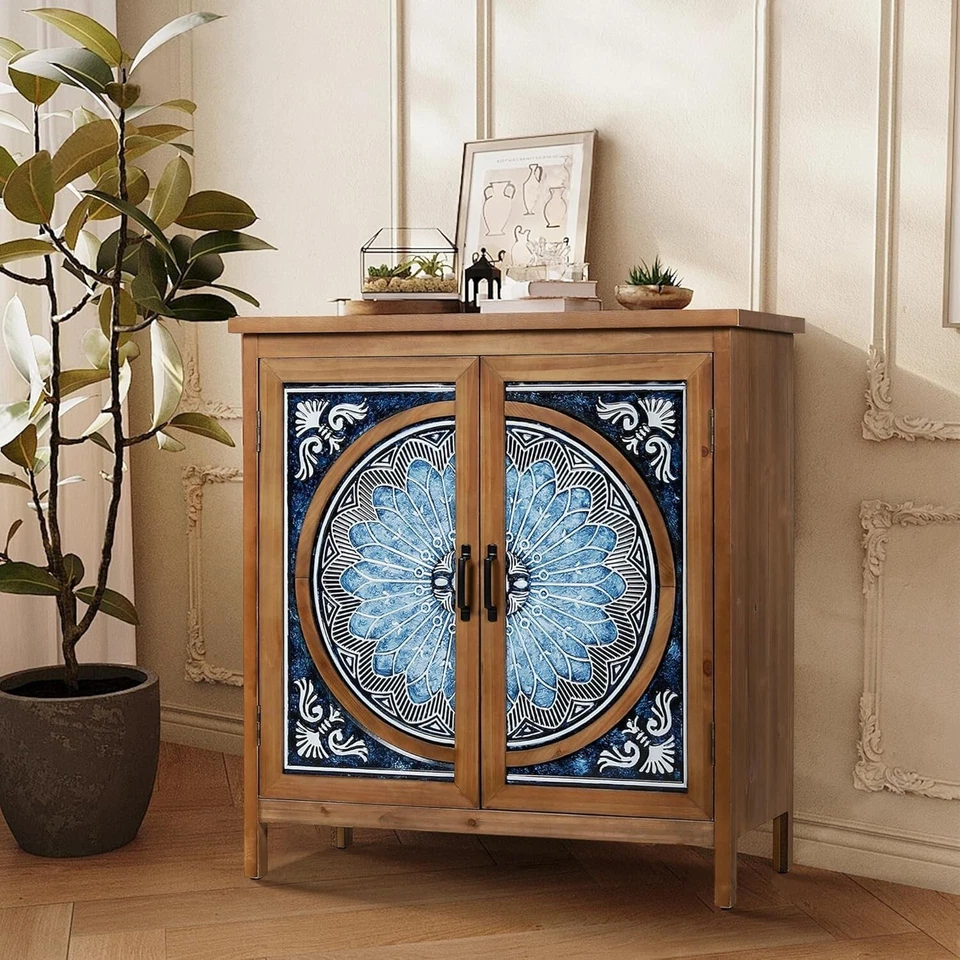 Armario de Almacenamiento 2 Puertas Retro Aparador Buffet Gabinete Decorativo Gabinete de Acento Foto 2 de 4